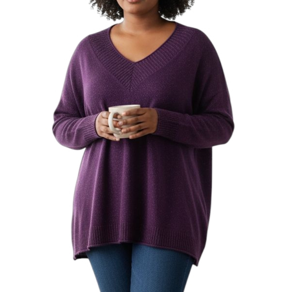 Vintage Sparkling Purple Long Sleeve Hi/Lo Knit Sweater sz 3X